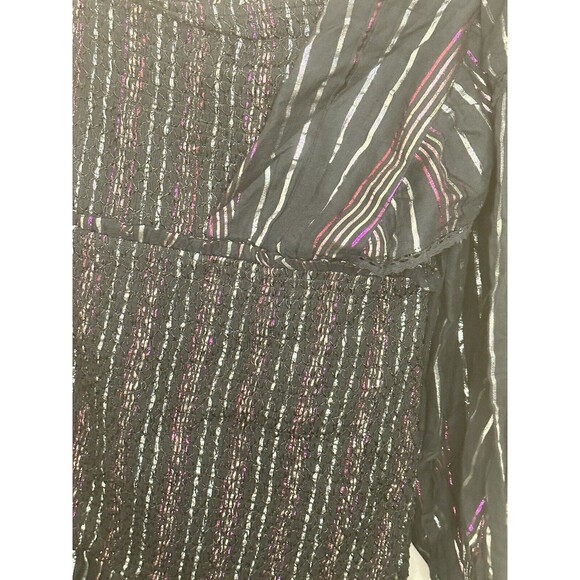 Farm Rio Lurex Stripes Mini Dress Medium NWT Smocked One Shoulder Sparkle - Picture 4 of 8